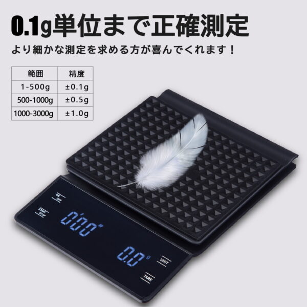 Litake(リテーク)  CS-K9 コーヒースケール 黒/白 タイマー機能 風袋引き 単位切替 多機能キッチンスケール 0.1g単位 3kg - 画像 (6)