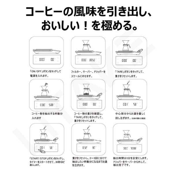 Litake(リテーク)  CS-K9 コーヒースケール 黒/白 タイマー機能 風袋引き 単位切替 多機能キッチンスケール 0.1g単位 3kg - 画像 (9)