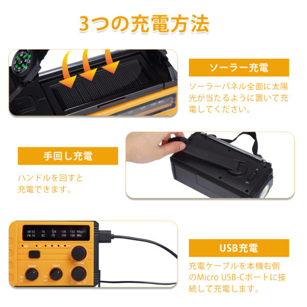 Litake(リテーク) BS-09N 多機能防災ラジオライト 8000mAh 懐中電灯 ソーラー 手回し充電 USB充電 AM/FM スマホ充電 SOS コンパス付 地震 停電対策 アウトドア - 画像 (4)