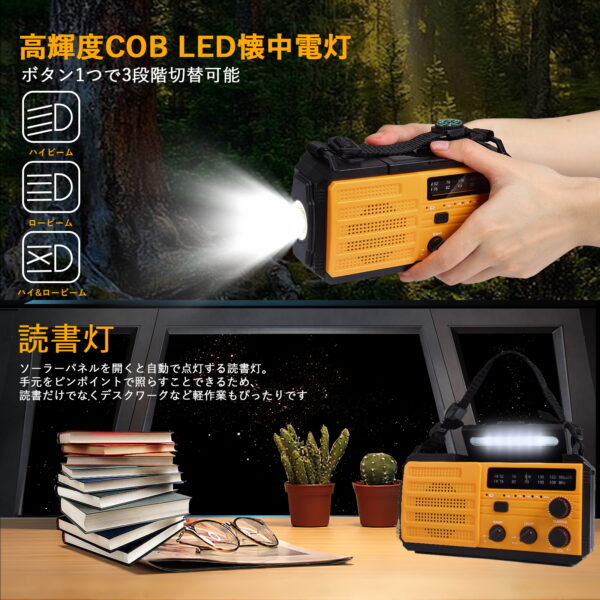 Litake(リテーク) BS-09N 多機能防災ラジオライト 8000mAh 懐中電灯 ソーラー 手回し充電 USB充電 AM/FM スマホ充電 SOS コンパス付 地震 停電対策 アウトドア - 画像 (8)