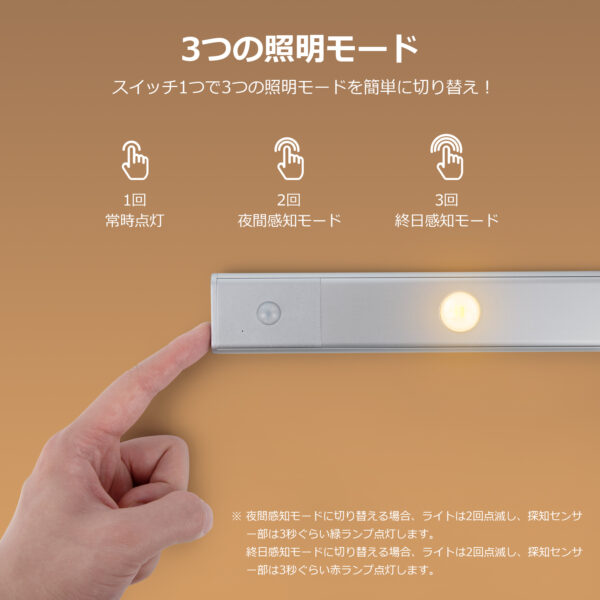 Litake(リテーク)  2本セット 3色調光 人感センサーライト 暖色 昼光色 感知センサー usb充電 マグネット コードレス 玄関 廊下 足元 車庫 クローゼット - 画像 (6)
