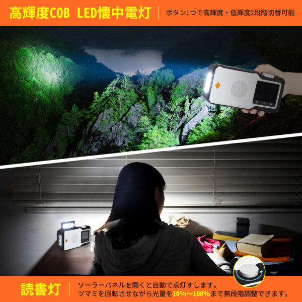Litake 自動選局  多機能防災ラジオ 5000mAh LEDライト SOS 手回し USB ソーラー充電 AM/FM 防災グッズ - 画像 (6)