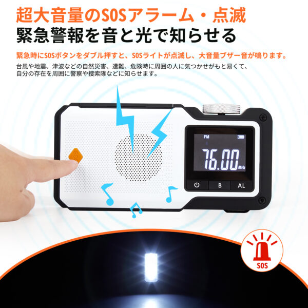Litake 自動選局  多機能防災ラジオ 5000mAh LEDライト SOS 手回し USB ソーラー充電 AM/FM 防災グッズ - 画像 (9)