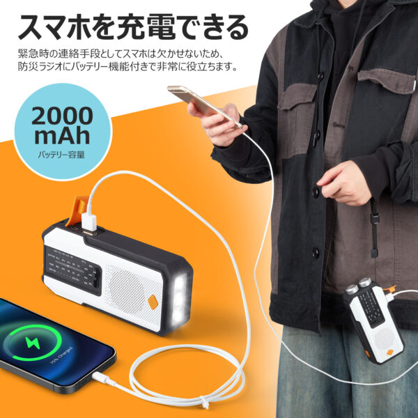 Litake 防災ラジオ 多機能 手回し ソーラー スマホ充電 多機能 手回し充電 AM/FM モバイルバッテリー SOS LEDライト USB充電 キャンプ 防災用品 - 画像 (5)