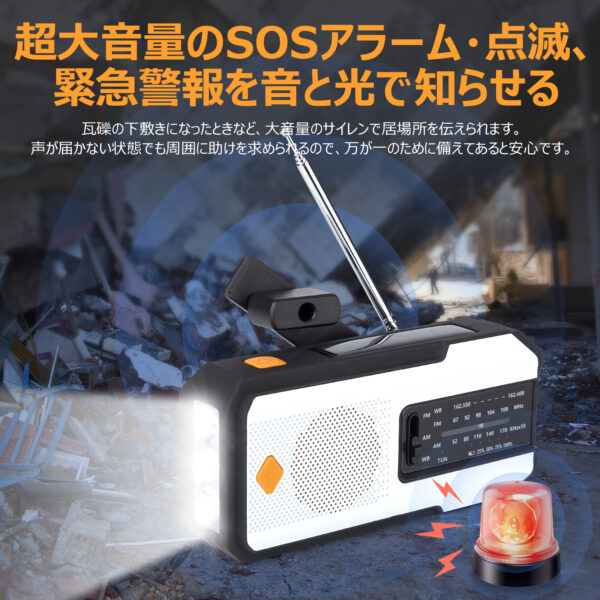 Litake 防災ラジオ 多機能 手回し ソーラー スマホ充電 多機能 手回し充電 AM/FM モバイルバッテリー SOS LEDライト USB充電 キャンプ 防災用品 - 画像 (7)