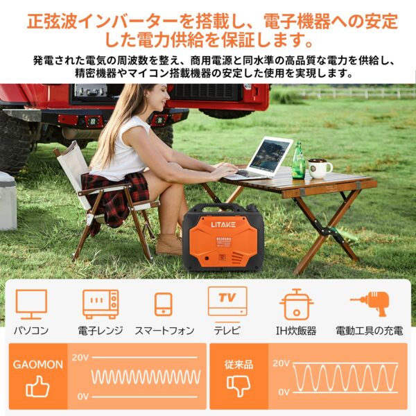 Litake  発電機 インバーター 発電機 最大出力3500W ガソリン発電機 家庭用発電機 非常用電源 ポータブル発電機 - 画像 (7)