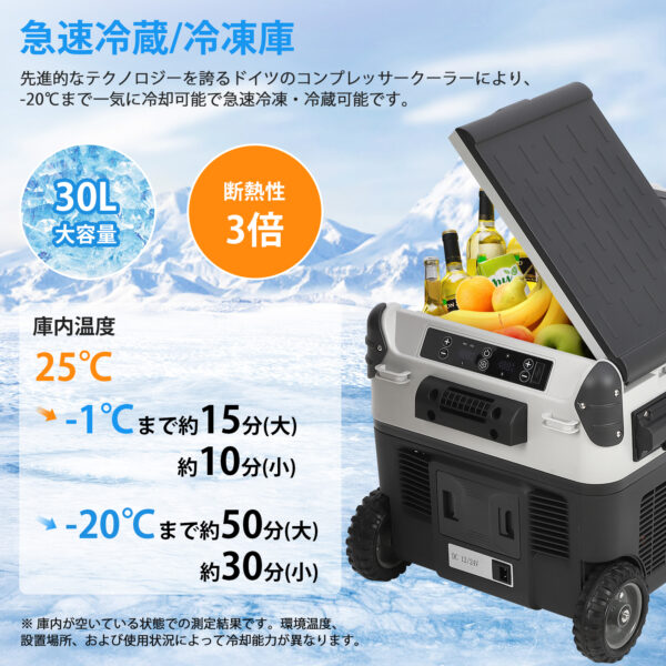Litake  車載冷蔵庫 30L 大容量 バッテリー対応 2室 独立 -22℃ DC12V/24V AC100V 低電圧保護 クーラーボックス アウトドア キャンプ LZ-X30K - 画像 (2)