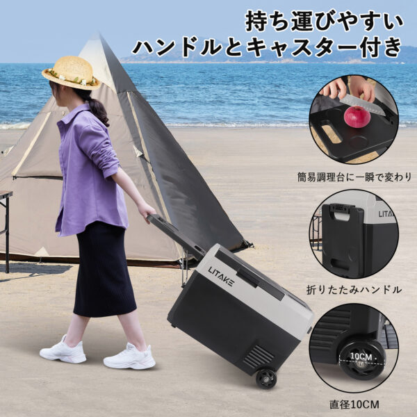 Litake  車載冷蔵庫 29L 大容量 バッテリー対応 2室 1室 DC12V/24V AC100V 低電圧保護 クーラーボックス アウトドア キャンプ F29 - 画像 (8)