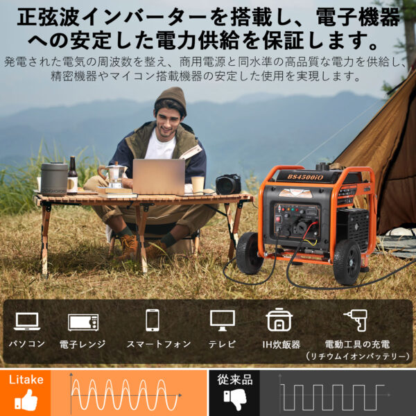 Litake  発電機 スタンダード 3500W インバーター 発電機 オープン 持ち運び便利 ガソリン発電機 家庭用発電機 非常用電源 - 画像 (8)