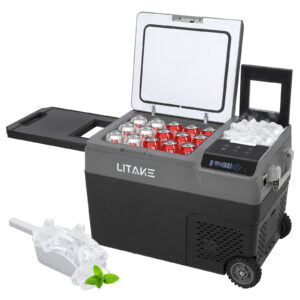 Litake  車載冷蔵庫 38L 超大容量 バッテリー対応 製氷機搭載 DC12V/24V AC100V 低電圧保護 クーラーボックス アウトドア キャンプ