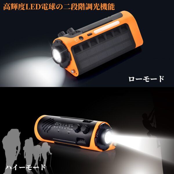Litake 多機能防災ラジオ 大容量 5200mAh LEDライト 懐中電灯 手回し充電 USB充電 AM/FM スマホ充電 SOS コンパス付 防水 非常用 防災グッズ - 画像 (7)