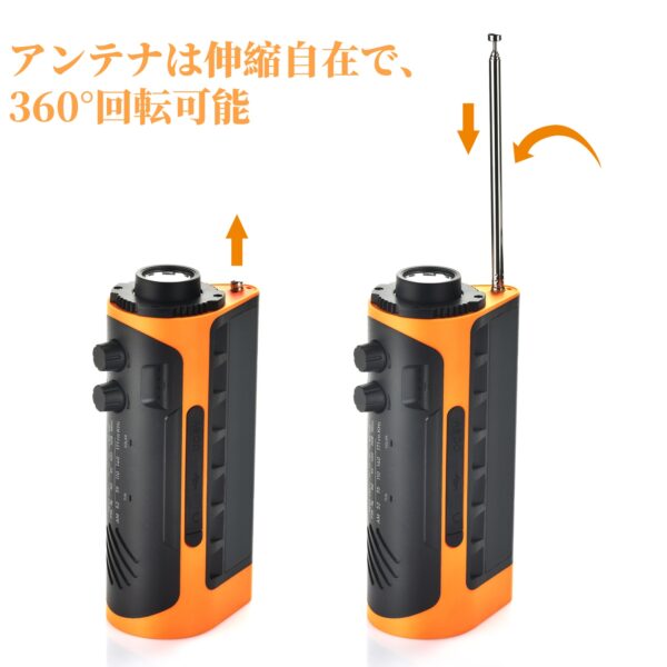 Litake 多機能防災ラジオ 大容量 5200mAh LEDライト 懐中電灯 手回し充電 USB充電 AM/FM スマホ充電 SOS コンパス付 防水 非常用 防災グッズ - 画像 (9)