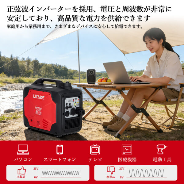 インバーター発電機 最大3500W高出力 防音型 正弦波 ガソリン LPGガス